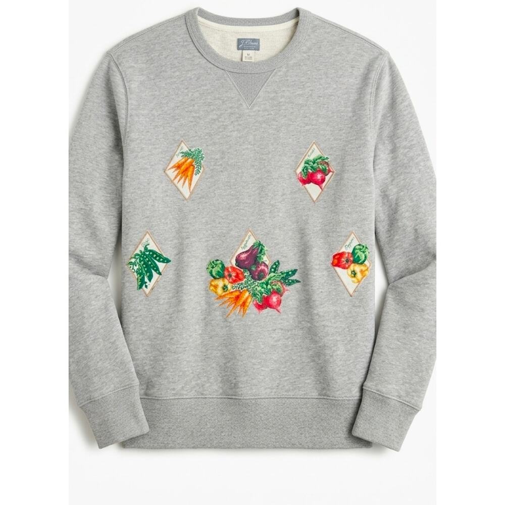 J Crew Vintage Fleece Gray Size Medium  Vegetable Appliques